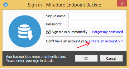 Endpoint backup account self-registration